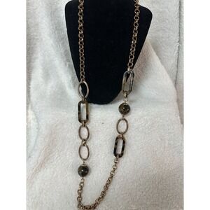 Vintage Chico's Necklace Tortoise Accent Aged Gold Tone Long Asymmetrical Fall